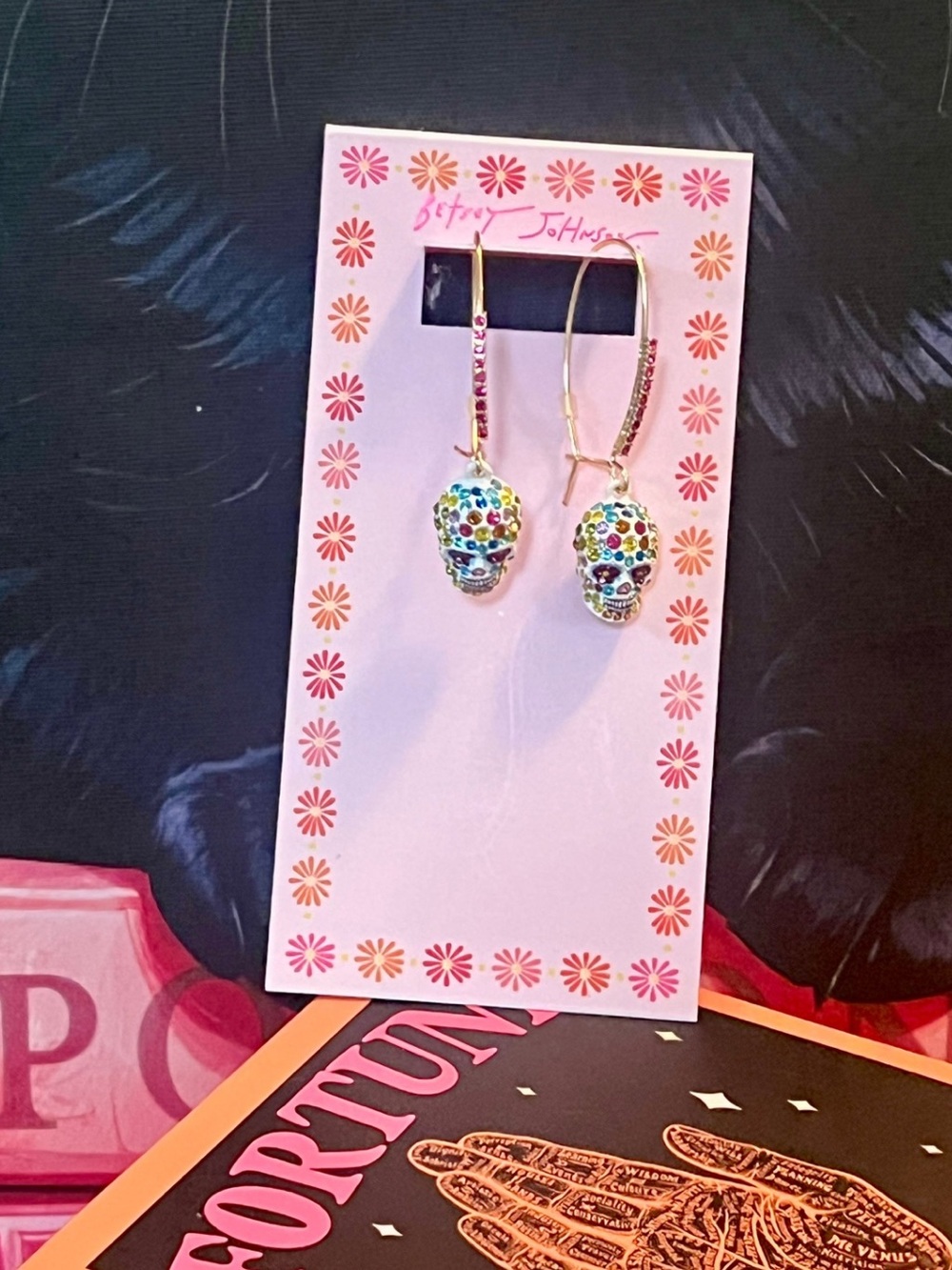 Betsey Johnson Multi-Color Crystal Skull Drop Earrings NWT